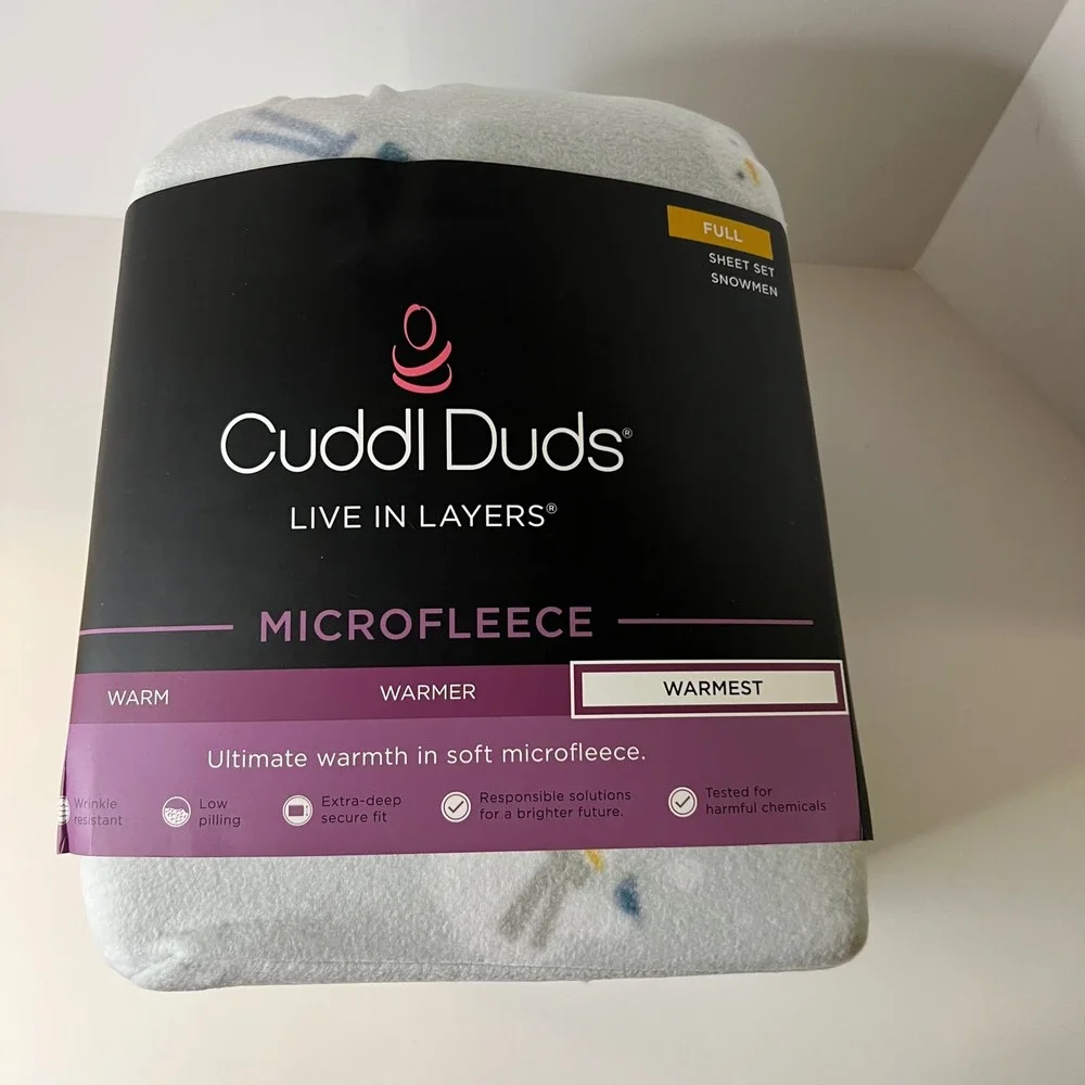 Cuddl Duds‎ MicroFleece Full Sheet Set Snowmen Polyester Gray White NIP